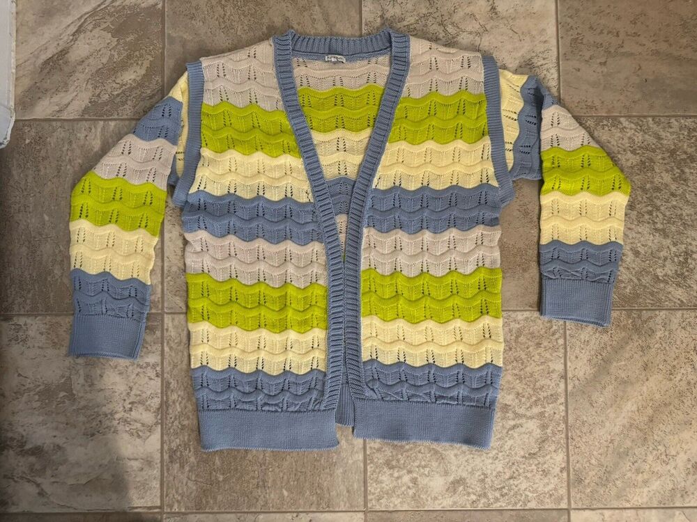 Le Lis Blanc Cardigan Ruffle Green Blue Cream Women's Preppy Coquette